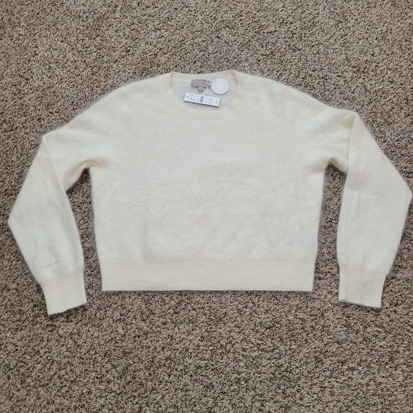 J. Crew Brushed Cashmere Shrunken Crewneck Sweater Ivory Size Large NWT NWD - Picture 2 of 8